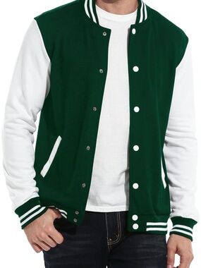 Men's Green & White Classic Varsity Bomber Jacket
